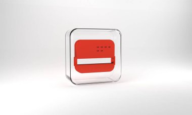 Red Credit card icon isolated on grey background. Online payment. Cash withdrawal. Financial operations. Shopping sign. Glass square button. 3d illustration 3D render.