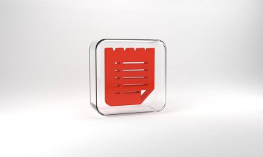 Red Wish list template icon isolated on grey background. Glass square button. 3d illustration 3D render.
