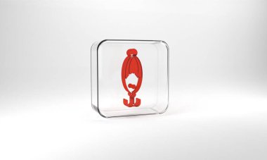 Red Fishing lure icon isolated on grey background. Fishing tackle. Glass square button. 3d illustration 3D render.