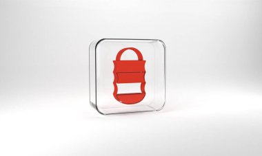 Red Fishing net icon isolated on grey background. Fishing tackle. Glass square button. 3d illustration 3D render.