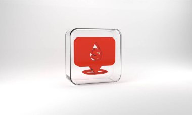 Red Oil drop with dollar symbol icon isolated on grey background. Oil price. Oil and petroleum industry. Glass square button. 3d illustration 3D render.
