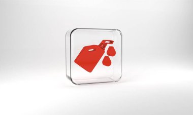 Red Canister for motor machine oil icon isolated on grey background. Oil gallon. Oil change service and repair. Glass square button. 3d illustration 3D render.