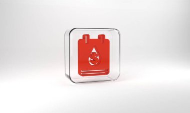 Red Oil drop with dollar symbol icon isolated on grey background. Oil price. Oil and petroleum industry. Glass square button. 3d illustration 3D render.