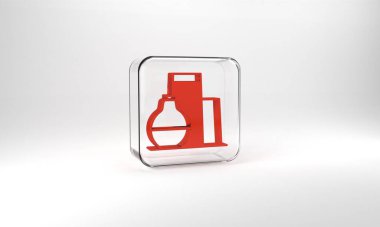 Red Oil tank storage icon isolated on grey background. Vessel tank for oil and gas industrial. Oil tank technology station. Glass square button. 3d illustration 3D render.