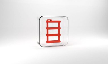Red Barrel oil icon isolated on grey background. Glass square button. 3d illustration 3D render.