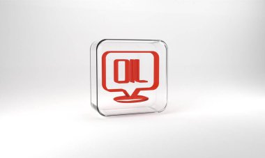 Red Word oil icon isolated on grey background. Glass square button. 3d illustration 3D render.