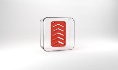 Red Car tire wheel icon isolated on grey background. Glass square button. 3d illustration 3D render.
