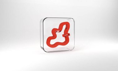 Red Racing track icon isolated on grey background. Glass square button. 3d illustration 3D render.