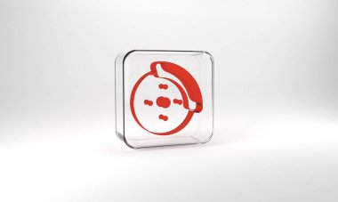 Red Car brake disk with caliper icon isolated on grey background. Glass square button. 3d illustration 3D render.