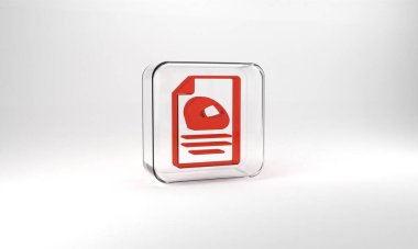 Red Racing helmet icon isolated on grey background. Extreme sport. Sport equipment. Glass square button. 3d illustration 3D render.