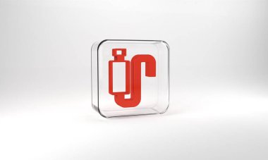 Red Car muffler icon isolated on grey background. Exhaust pipe. Glass square button. 3d illustration 3D render.