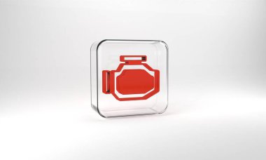 Red Check engine icon isolated on grey background. Glass square button. 3d illustration 3D render.