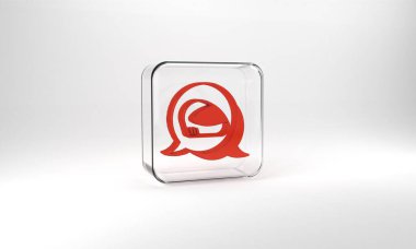 Red Racing helmet icon isolated on grey background. Extreme sport. Sport equipment. Glass square button. 3d illustration 3D render.