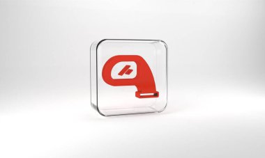 Red Car mirror icon isolated on grey background. Glass square button. 3d illustration 3D render.