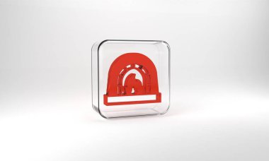 Red Blacksmith oven icon isolated on grey background. Glass square button. 3d illustration 3D render.