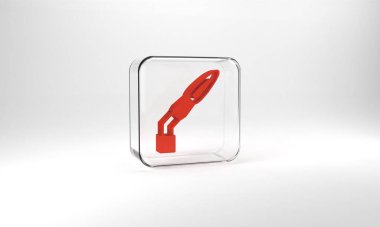 Red Welding torch icon isolated on grey background. Glass square button. 3d illustration 3D render.