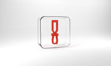 Red Rasp metal file icon isolated on grey background. Rasp for working with wood and metal. Tool for workbench, workshop. Glass square button. 3d illustration 3D render.