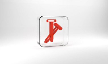 Red Metallic nails icon isolated on grey background. Glass square button. 3d illustration 3D render.