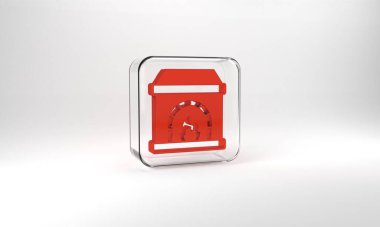 Red Blacksmith oven icon isolated on grey background. Glass square button. 3d illustration 3D render.