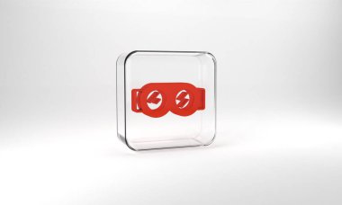 Red Welding glasses icon isolated on grey background. Protective clothing and tool worker. Glass square button. 3d illustration 3D render.