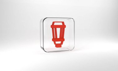 Red Garden light lamp icon isolated on grey background. Solar powered lamp. Lantern. Street lamp. Glass square button. 3d illustration 3D render.