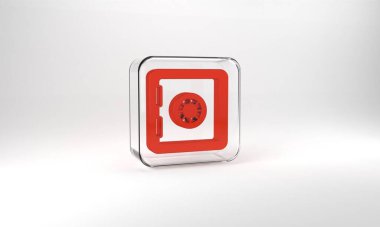 Red Safe icon isolated on grey background. The door safe a bank vault with a combination lock. Reliable Data Protection. Glass square button. 3d illustration 3D render.
