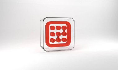 Red Graphic password protection and safety access icon isolated on grey background. Security, safety, protection, privacy concept. Glass square button. 3d illustration 3D render.