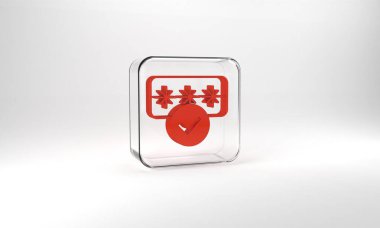Red Password protection and safety access icon isolated on grey background. Security, safety, protection, privacy concept. Glass square button. 3d illustration 3D render.