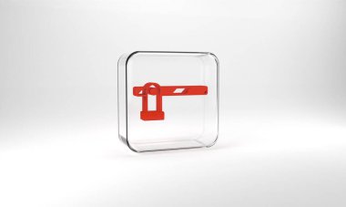 Red Parking car barrier icon isolated on grey background. Street road stop border. Glass square button. 3d illustration 3D render.