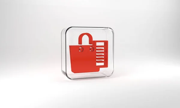 Red Shopping List Icon Isolated Grey Background Glass Square Button — Stock Photo, Image