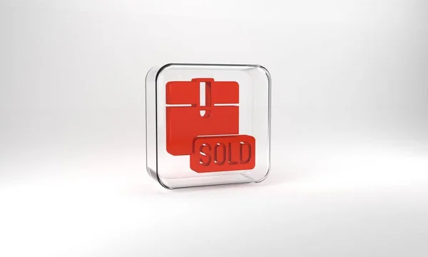 Red Sold Icon Isolated Grey Background Glass Square Button Illustration — Stockfoto