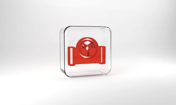 Red Oil Pipe Valve Icon Isolated Grey Background Glass Square — Zdjęcie stockowe