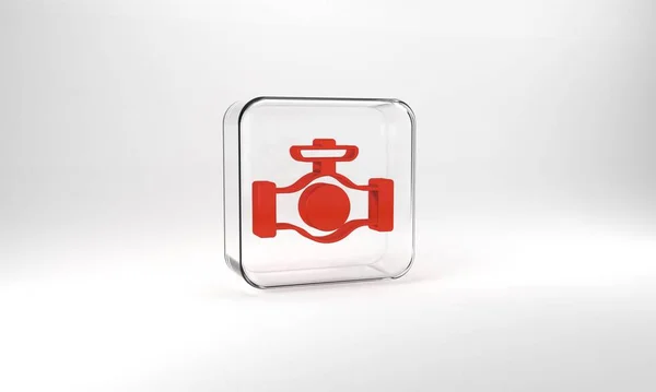 Red Oil Pipe Valve Icon Isolated Grey Background Glass Square — 스톡 사진