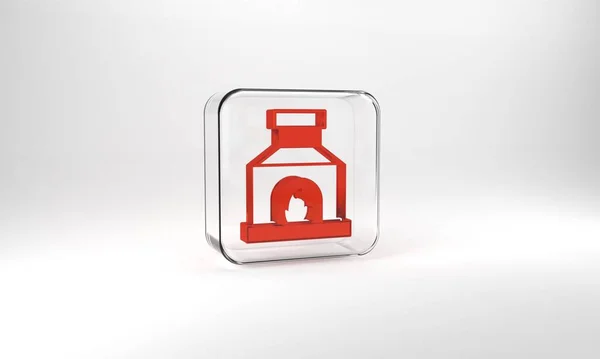 Red Blacksmith Oven Icon Isolated Grey Background Glass Square Button — Photo
