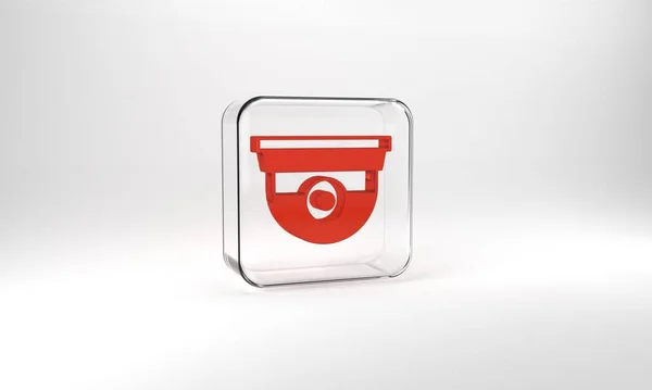 Red Security Camera Icon Isolated Grey Background Glass Square Button — ストック写真