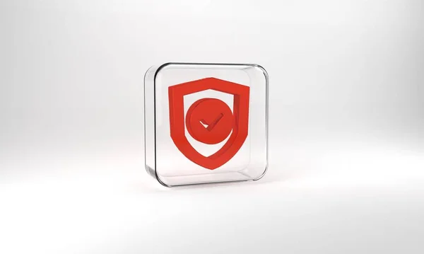 Red Shield Check Mark Icon Isolated Grey Background Protection Symbol — Stockfoto