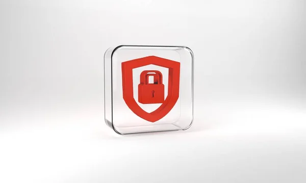 Red Shield Security Lock Icon Isolated Grey Background Protection Safety — Stockfoto