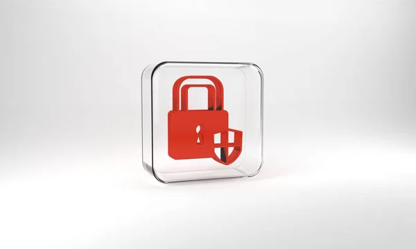 Red Shield Security Lock Icon Isolated Grey Background Protection Safety — Foto de Stock