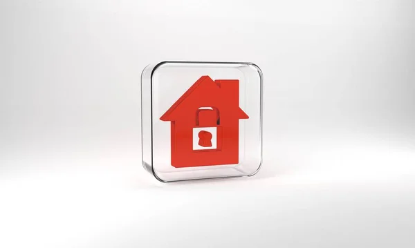 Red House Protection Icon Isolated Grey Background Home Lock Protection — Stok fotoğraf