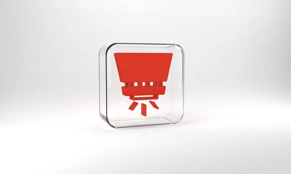 Red Fire sprinkler system icon isolated on grey background. Sprinkler, fire extinguisher solid icon. Glass square button. 3d illustration 3D render.