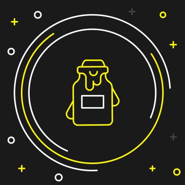 Siyah arkaplanda izole edilmiş bal ikonu çizgi kavanozu. Yiyecek bankası. Tatlı doğal gıda sembolü. Renkli taslak konsepti. Vektör.