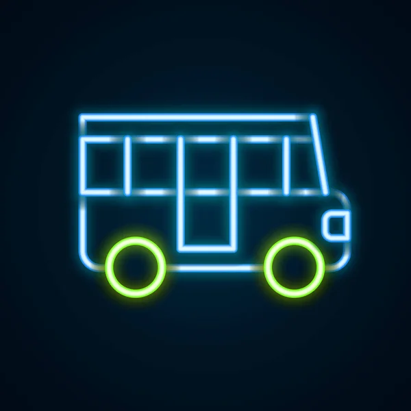 Świecące Neon Linii School Bus Ikona Izolowane Czarnym Tle Symbol — Wektor stockowy