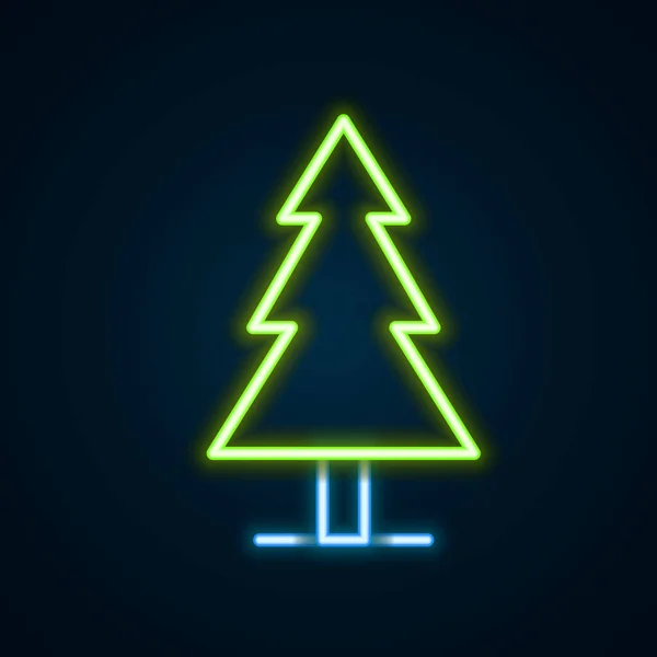 Świecąca Neonowa Ikona Drzewa Odizolowana Czarnym Tle Symbol Lasu Kolorowy — Wektor stockowy