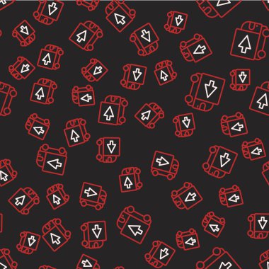 Çizgi teslimat kamyonu ikonu siyah arka planda izole edilmiş kusursuz desen. Vektör.