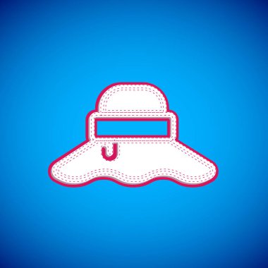 Mavi arka planda beyaz balıkçı şapkası simgesi var. Vektör.