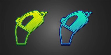 Green and blue Portable vacuum cleaner icon isolated on black background. Vector.