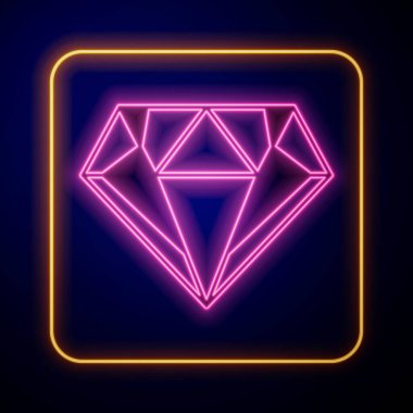 Parlayan neon elmas simgesi siyah arkaplanda izole edildi. Mücevher sembolü. Mücevher taşı. Vektör.