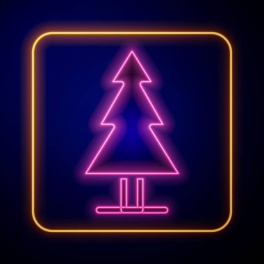 Parlayan neon ağacı simgesi siyah arkaplanda izole edildi. Orman sembolü. Vektör.