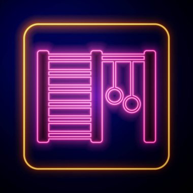 Parlayan neon ahşap duvar simgesi siyah arka planda izole edilmiş. İsveç merdivenleri. Vektör.