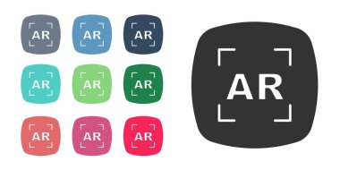 Siyah Güçlendirilmiş AR simgesi beyaz arkaplanda izole edildi. Sanal geleceksel giyilebilir cihazlar. Simgeleri renklendirin. Vektör.